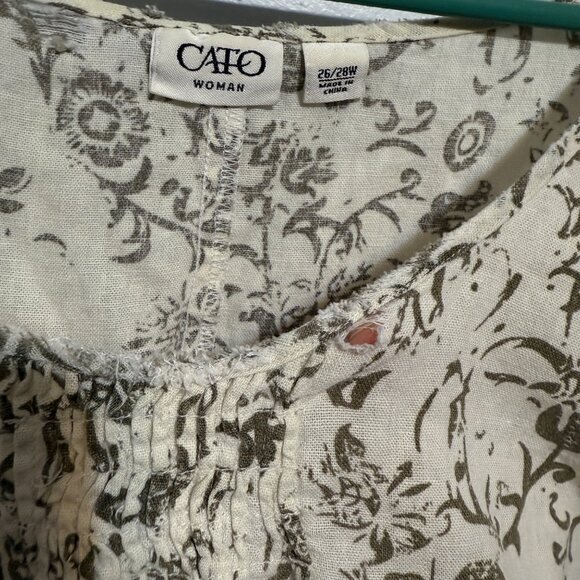 Cato Woman Floral Print Short Sleeve Top Size 26/28W Beige & Olive - Picture 7 of 8